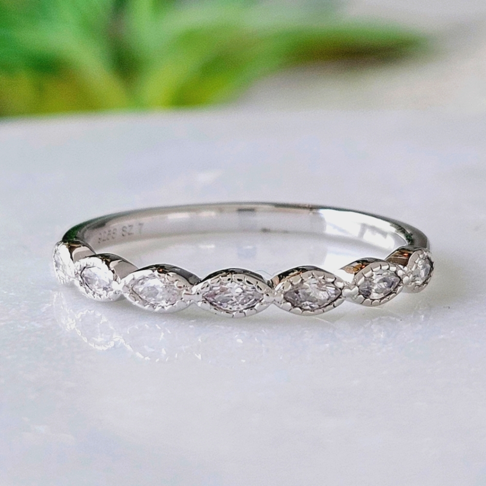Stackable Marquise Half Eternity Ring, 925 Sterling Silver Bohemian